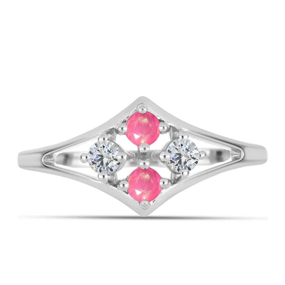 Silberring mit rosa Opal aus Lega Dembi und weißem Topas