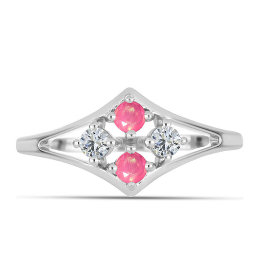 Silberring mit rosa Opal aus Lega Dembi und weißem Topas
