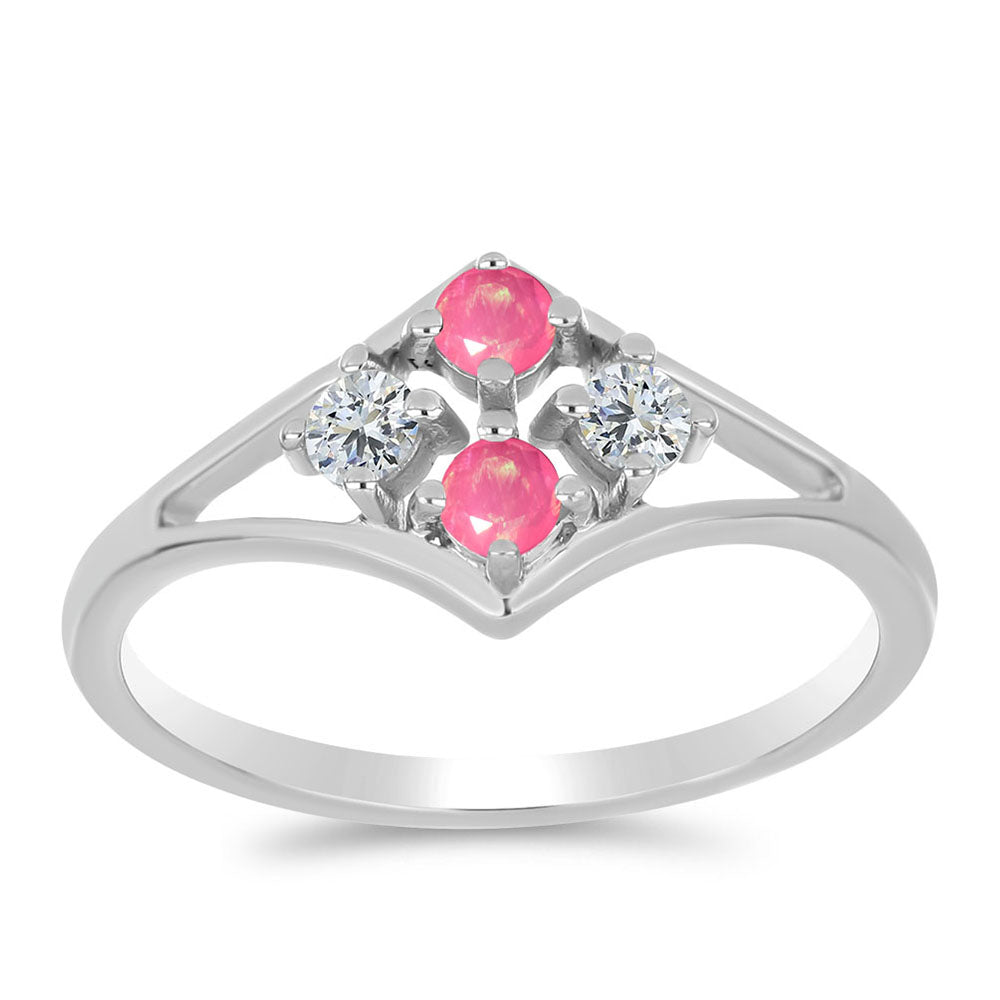 Silberring mit rosa Opal aus Lega Dembi und weißem Topas