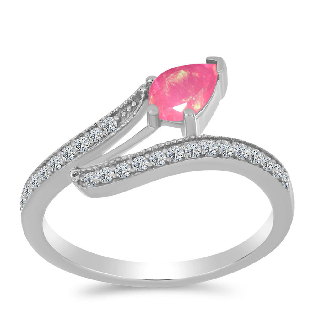 Silberring mit rosa Opal aus Lega Dembi und weißem Topas 3 