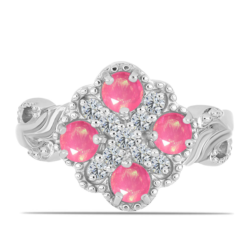 Silberring mit rosa Opal aus Lega Dembi und weißem Topas