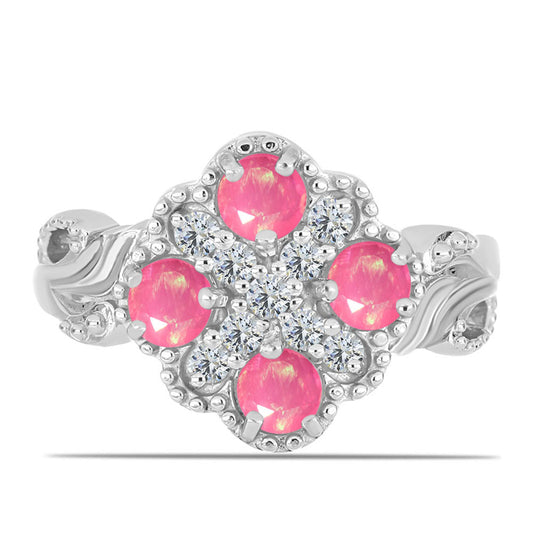 Silberring mit rosa Opal aus Lega Dembi und weißem Topas