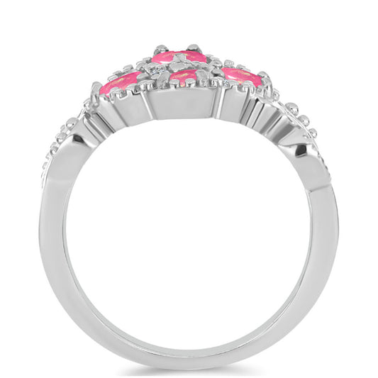 Silberring mit rosa Opal aus Lega Dembi und weißem Topas