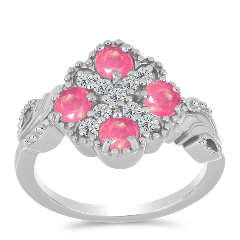 Silberring mit rosa Opal aus Lega Dembi und weißem Topas 3 