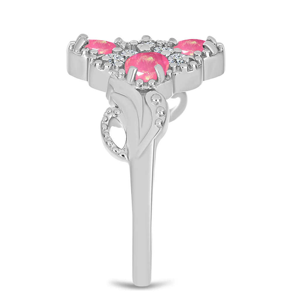 Silberring mit rosa Opal aus Lega Dembi und weißem Topas 4 