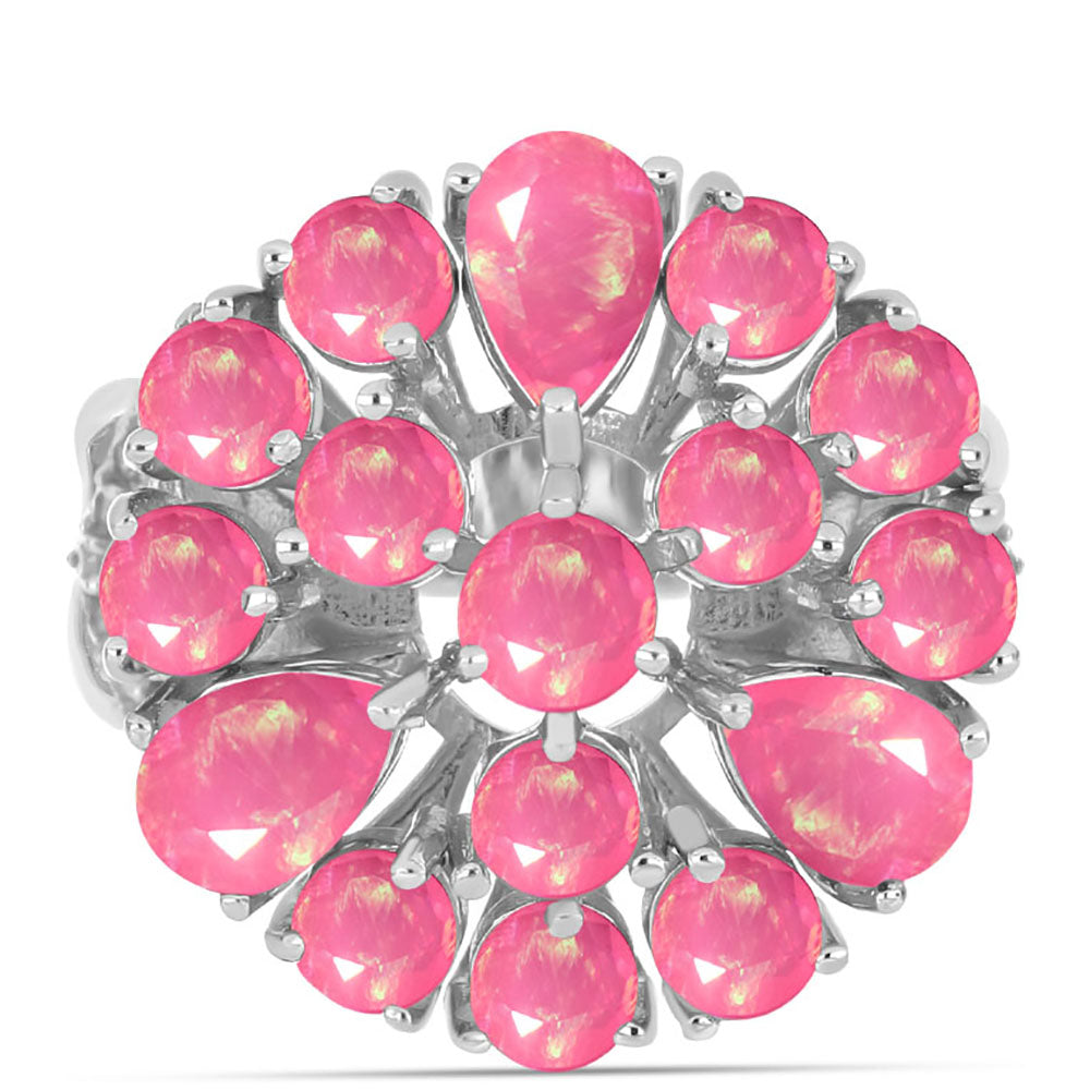 Silberring mit rosa Opal aus Lega Dembi und weißem Topas