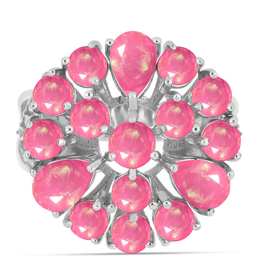 Silberring mit rosa Opal aus Lega Dembi und weißem Topas