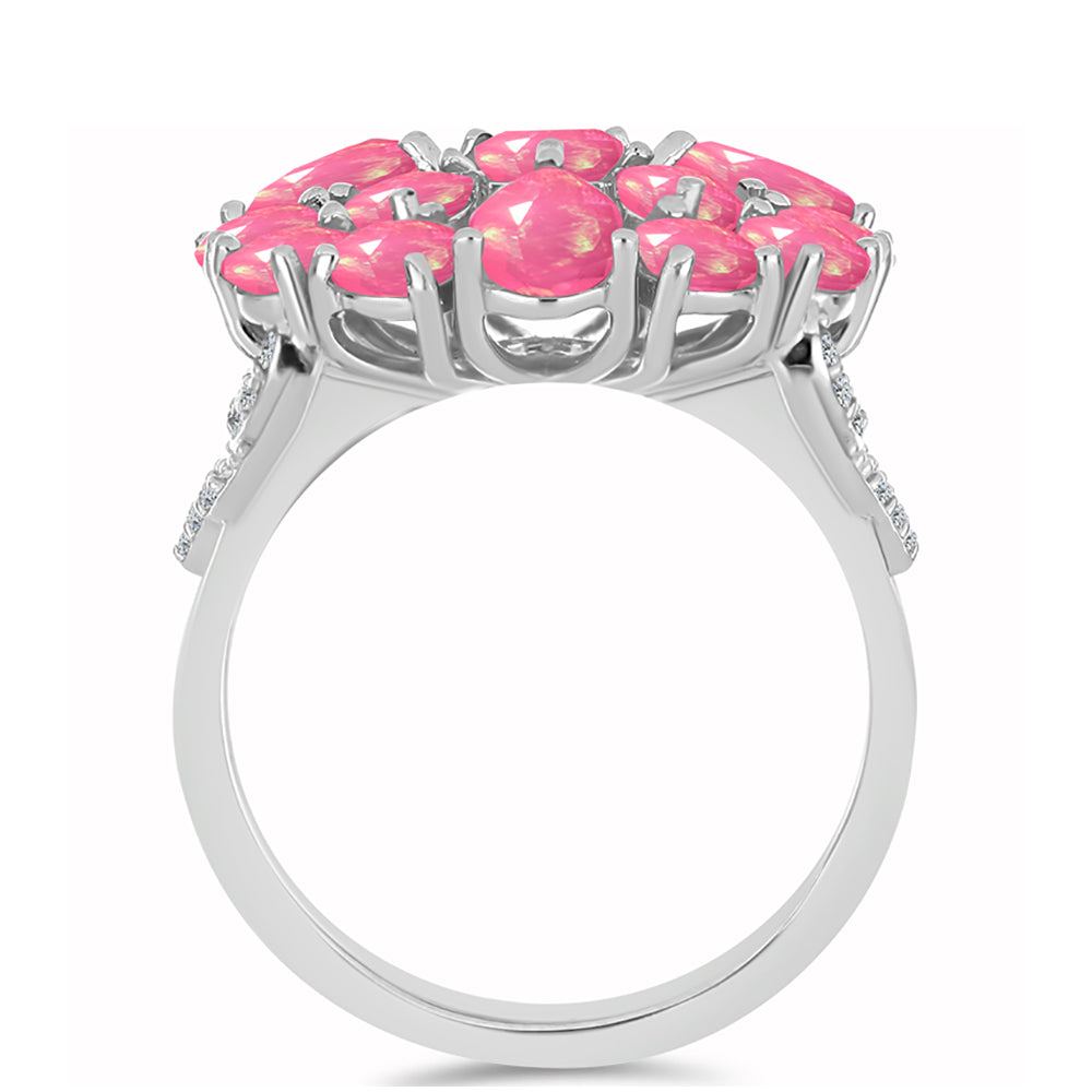 Silberring mit rosa Opal aus Lega Dembi und weißem Topas