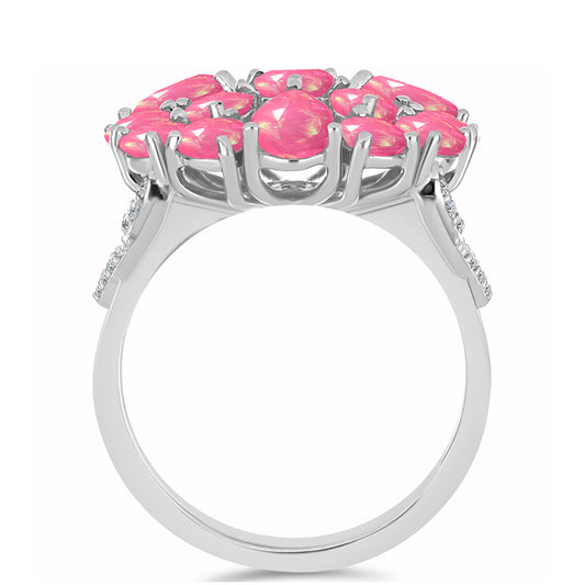 Silberring mit rosa Opal aus Lega Dembi und weißem Topas