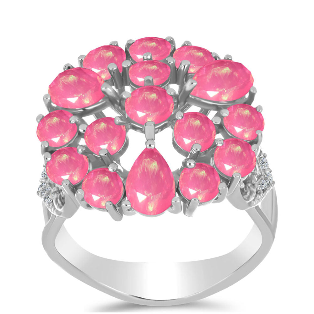 Silberring mit rosa Opal aus Lega Dembi und weißem Topas 3 