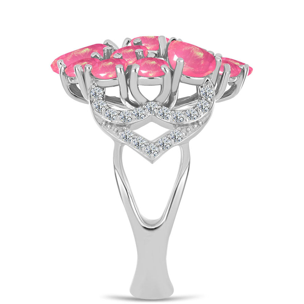 Silberring mit rosa Opal aus Lega Dembi und weißem Topas 4 