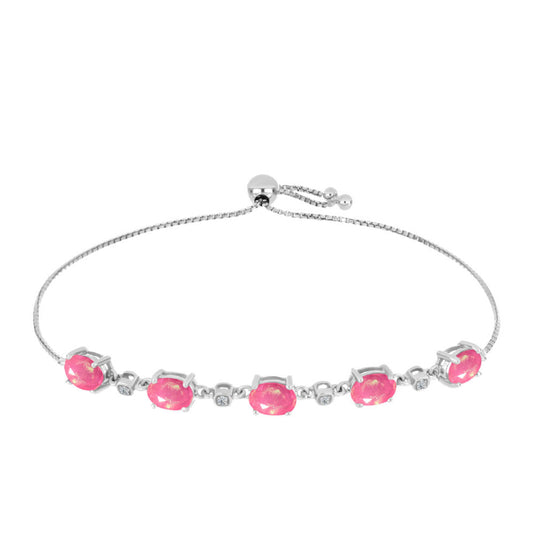 Silberarmband mit rosa Opal aus Lega Dembi und weißem Topas
