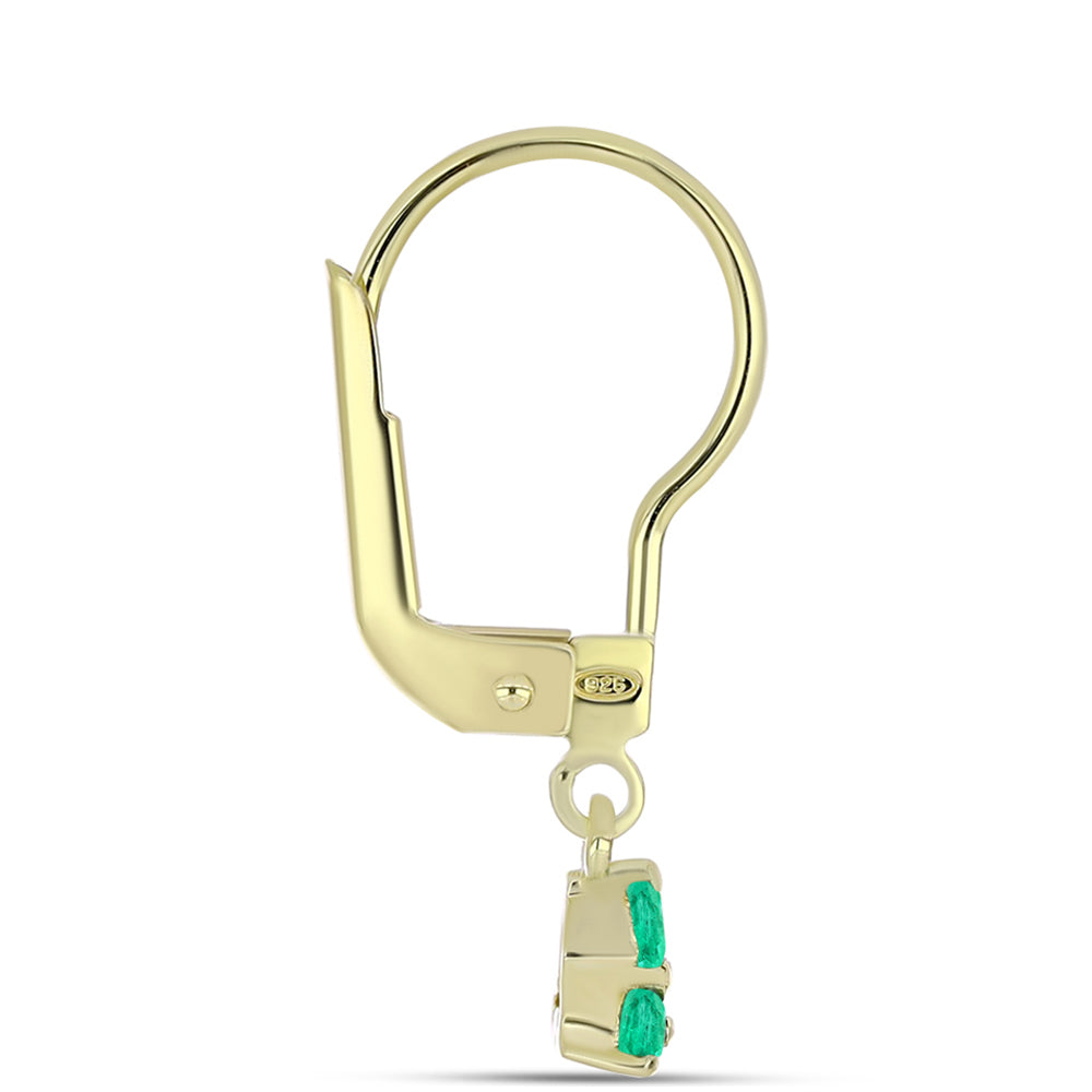 Goldplattierte Silberohrringe mit kolumbianischem Smaragd und weißem Diamant 2 