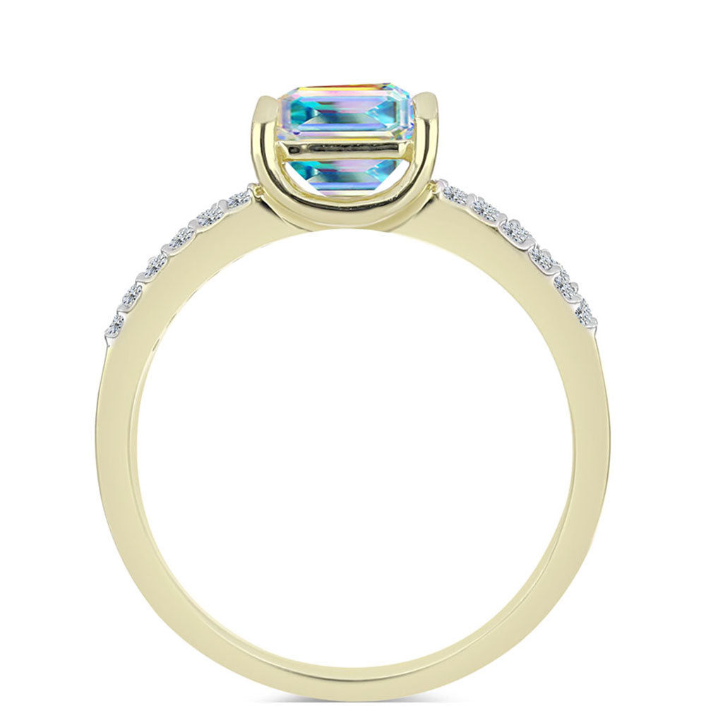 Goldplattierter Silberring mit Eis-Moissanit und weißem Topas 2 