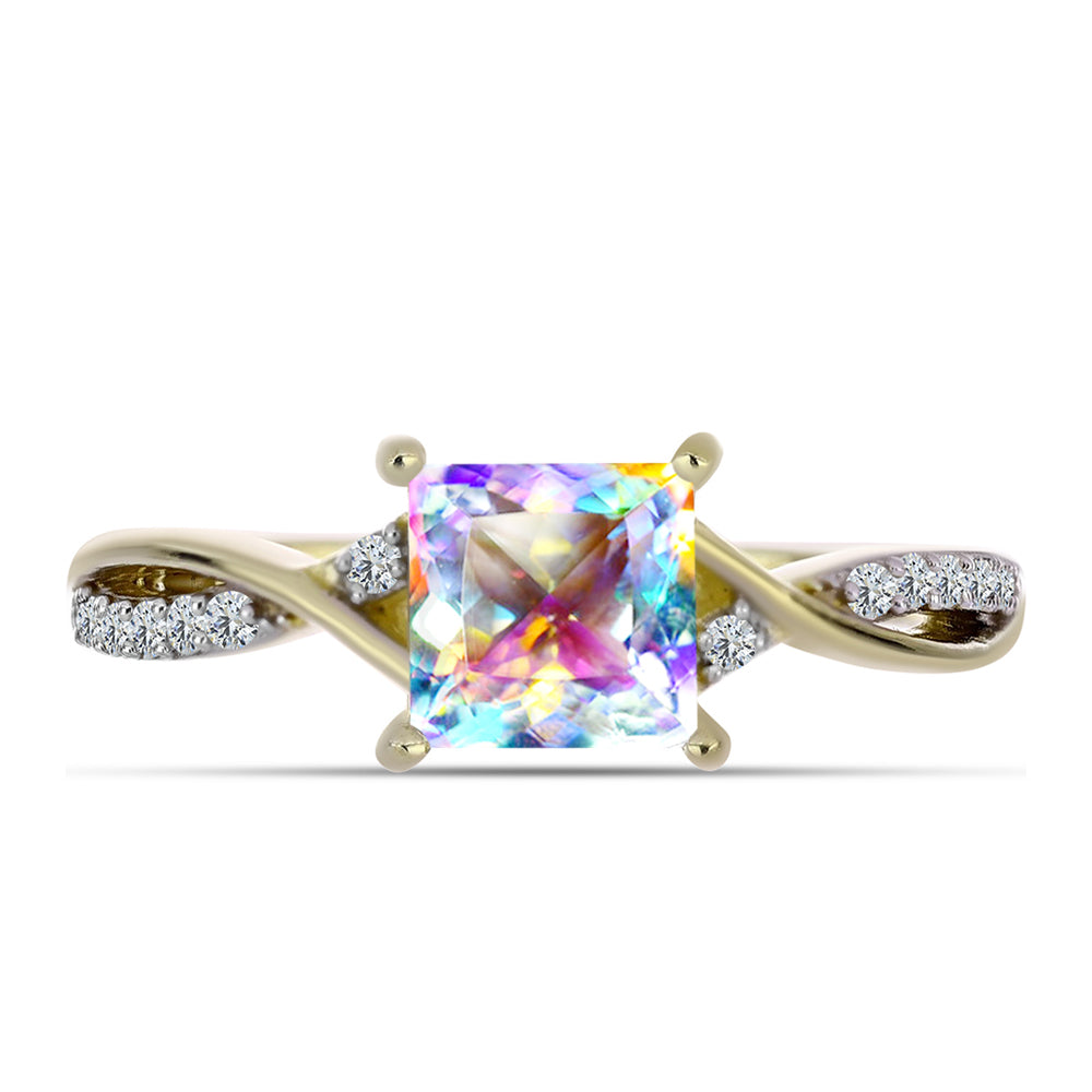 Goldplattierter Silberring mit Eis-Moissanit und weißem Topas