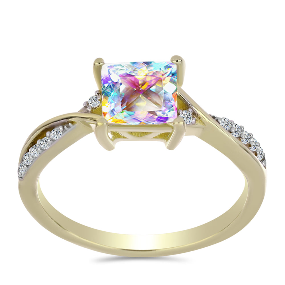 Goldplattierter Silberring mit Eis-Moissanit und weißem Topas