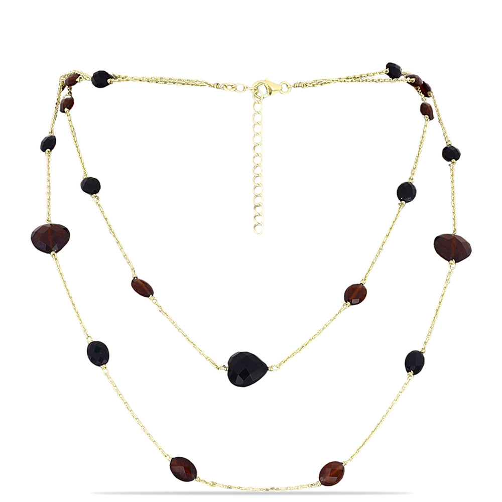 Goldplattierte Silberhalskette mit Barton Granat und schwarzem Onyx