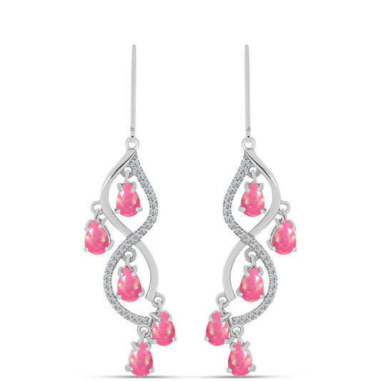 Silberohrringe mit rosa Opal aus Lega Dembi und weißem Topas