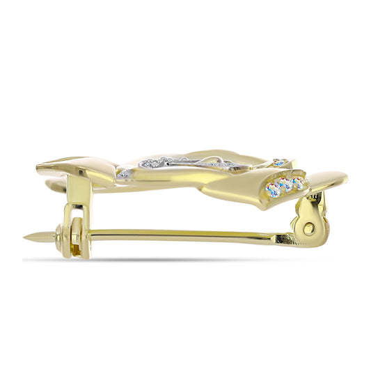 Goldplattierte Silberbrosche mit Eis-Moissanit und weißem Topas