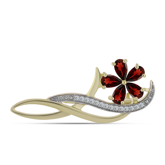Goldplattierte Silberbrosche mit Barton Granat und weißem Topas