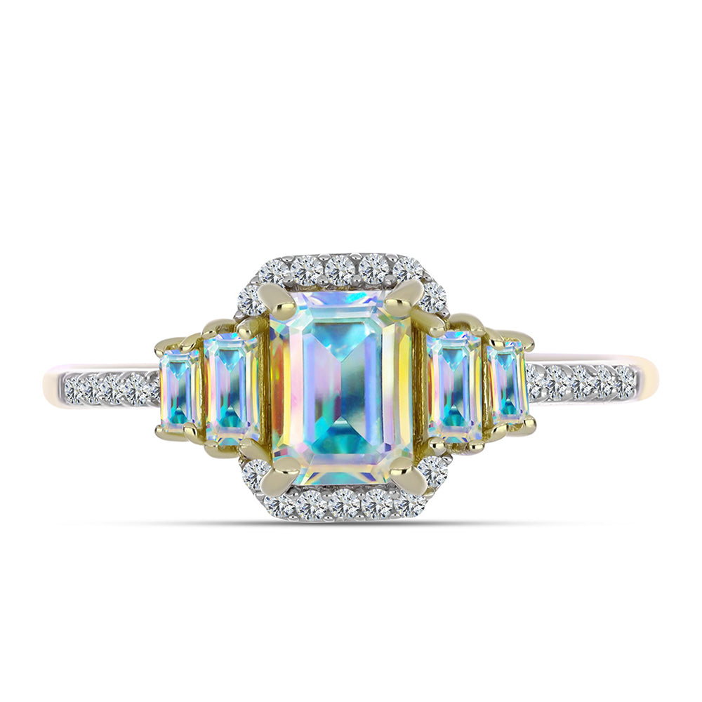 Goldplattierter Silberring mit Eis-Moissanit und weißem Zirkon 1 