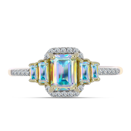 Goldplattierter Silberring mit Eis-Moissanit und weißem Zirkon