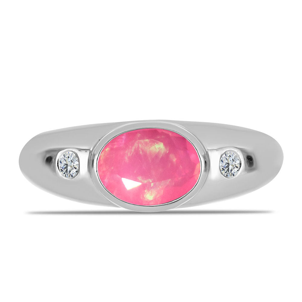 Silberring mit rosa Opal aus Lega Dembi und weißem Topas