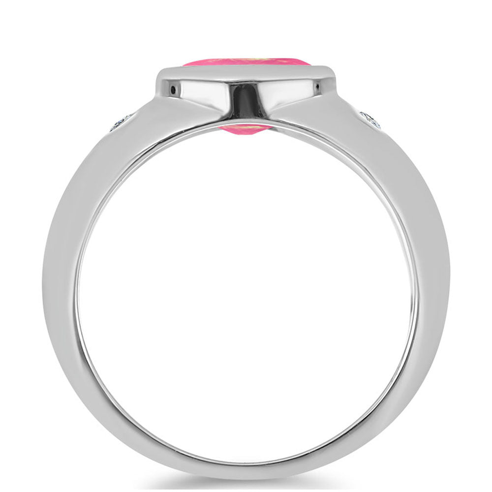 Silberring mit rosa Opal aus Lega Dembi und weißem Topas 2 