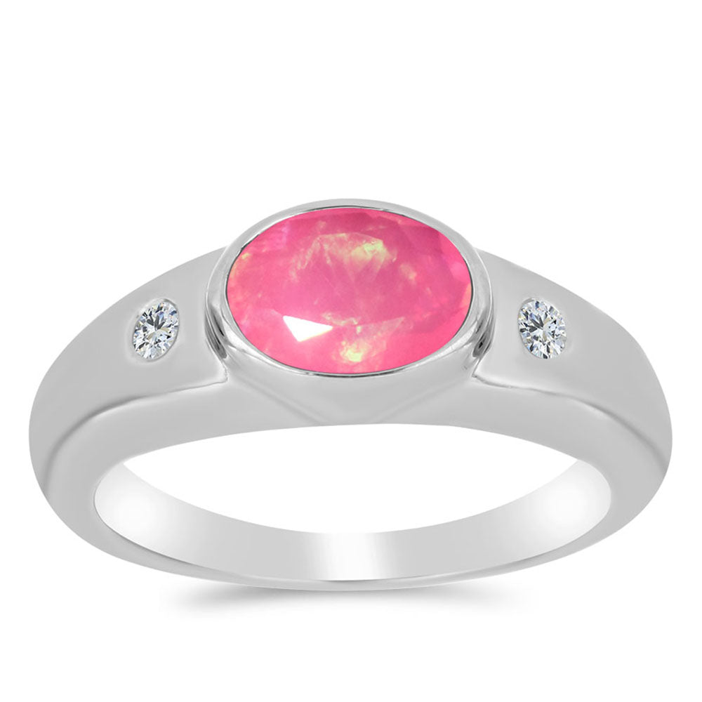 Silberring mit rosa Opal aus Lega Dembi und weißem Topas 3 