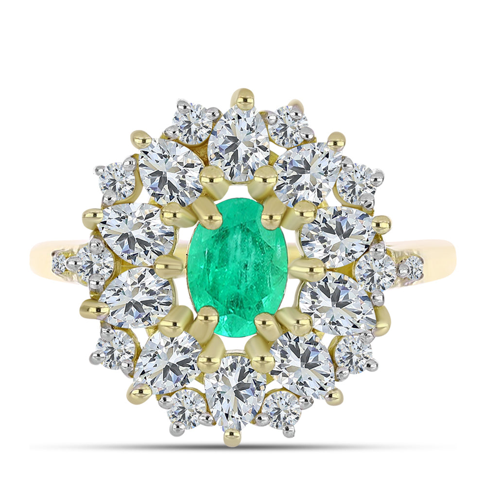 Goldplattierter Silberring mit kolumbianischem Smaragd und weißem Diamant