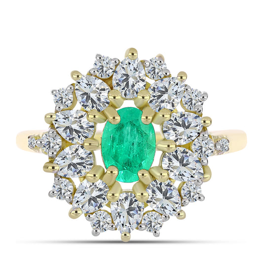 Goldplattierter Silberring mit kolumbianischem Smaragd und weißem Diamant