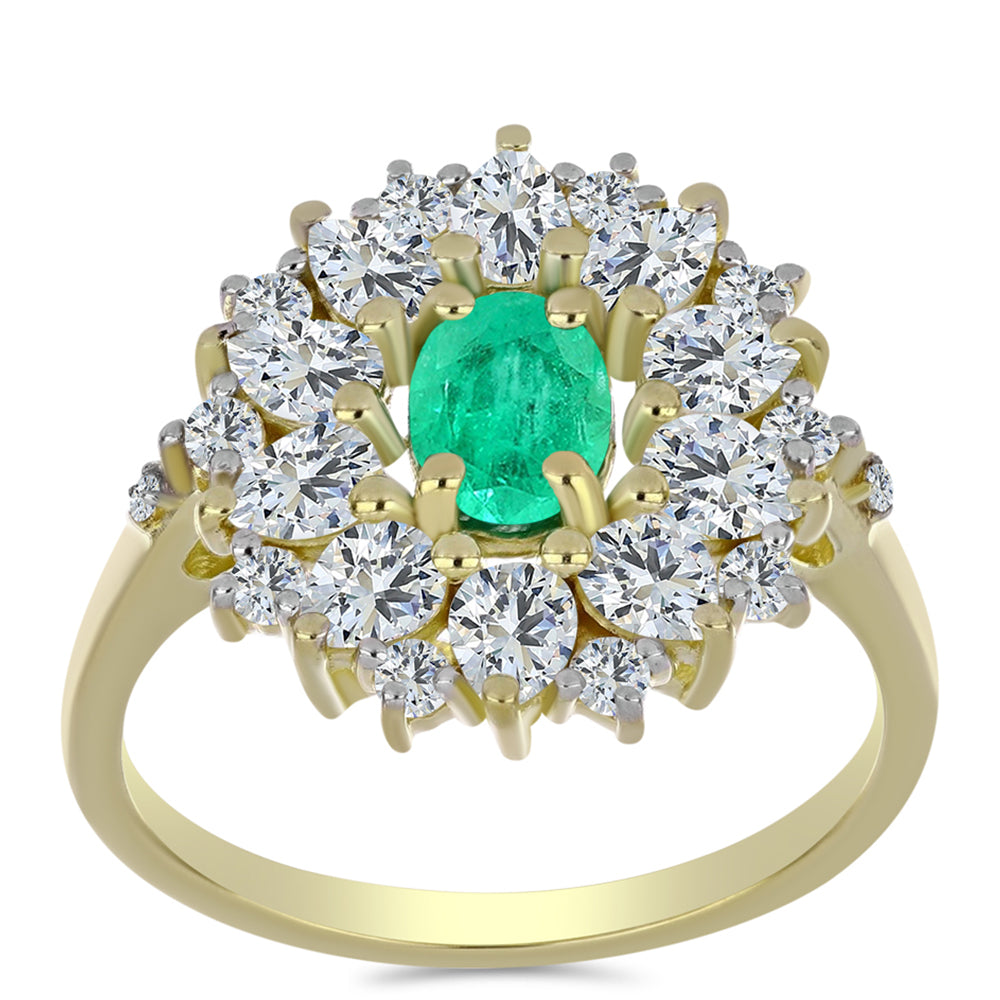 Goldplattierter Silberring mit kolumbianischem Smaragd und weißem Diamant 3 