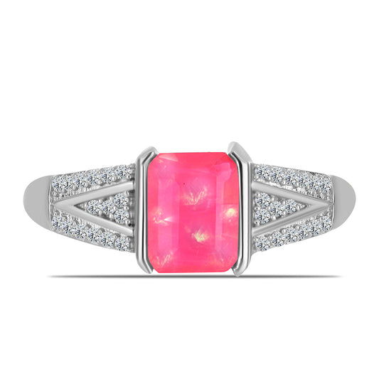 Silberring mit rosa Opal aus Lega Dembi und weißem Topas