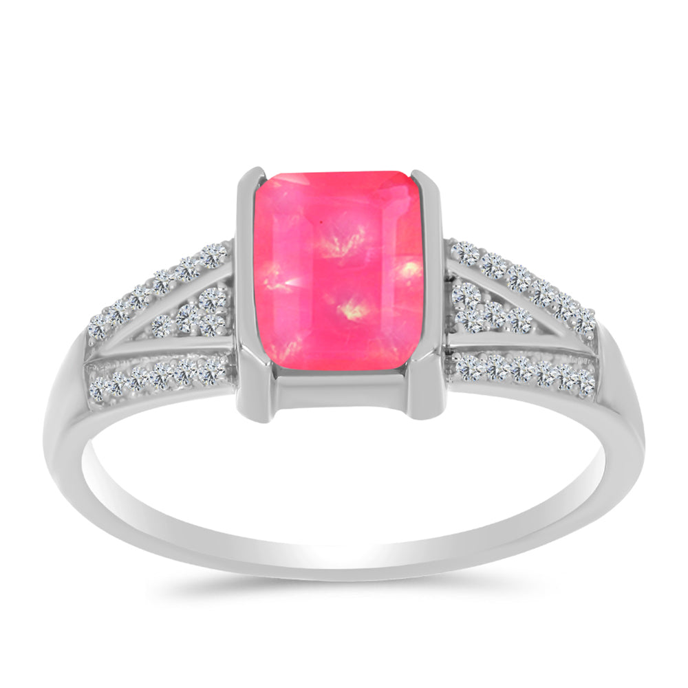 Silberring mit rosa Opal aus Lega Dembi und weißem Topas