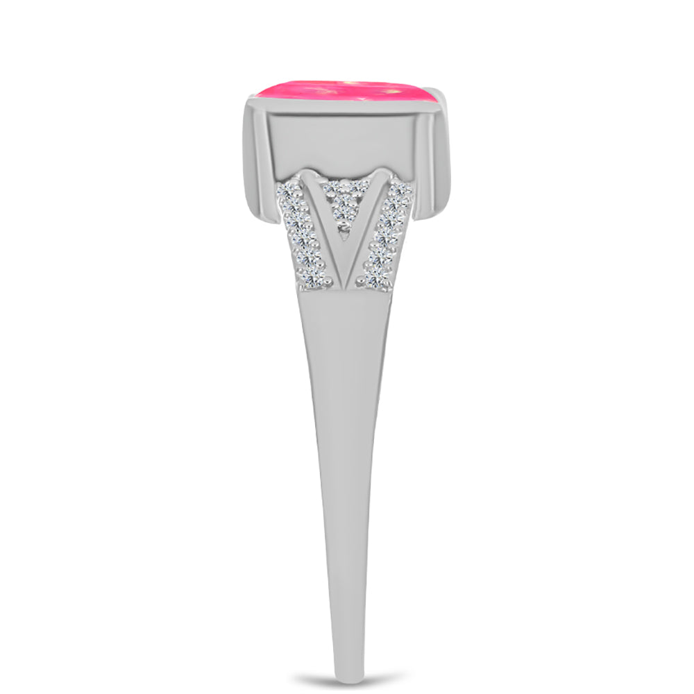 Silberring mit rosa Opal aus Lega Dembi und weißem Topas