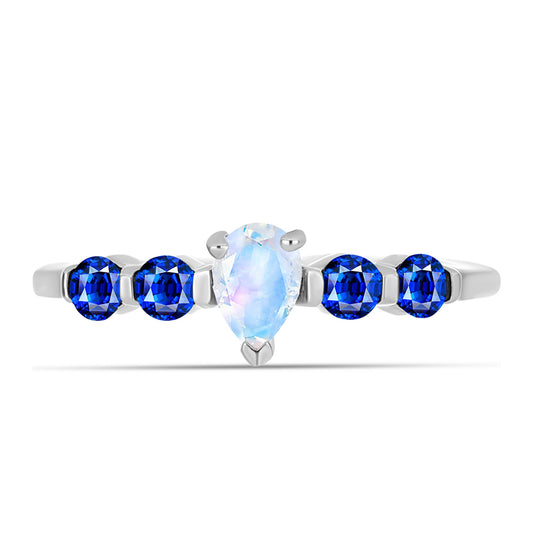 Silberring mit australischem blauem Saphir und Regenbogenmondstein