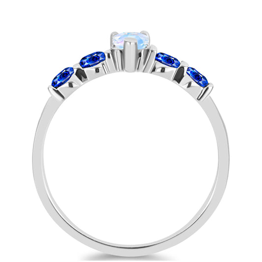 Silberring mit australischem blauem Saphir und Regenbogenmondstein