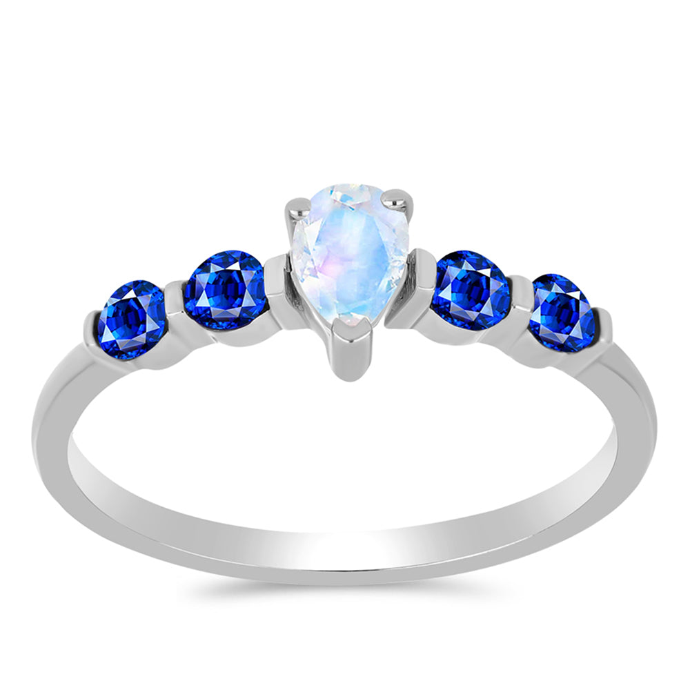 Silberring mit australischem blauem Saphir und Regenbogenmondstein