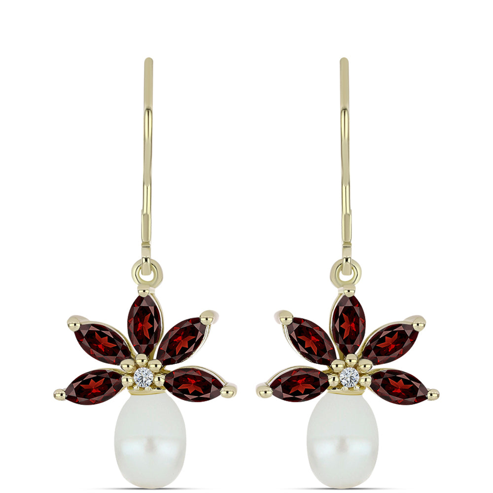 Goldplattierte Silberohrringe mit Barton Granat und weißer Süßwasserperle