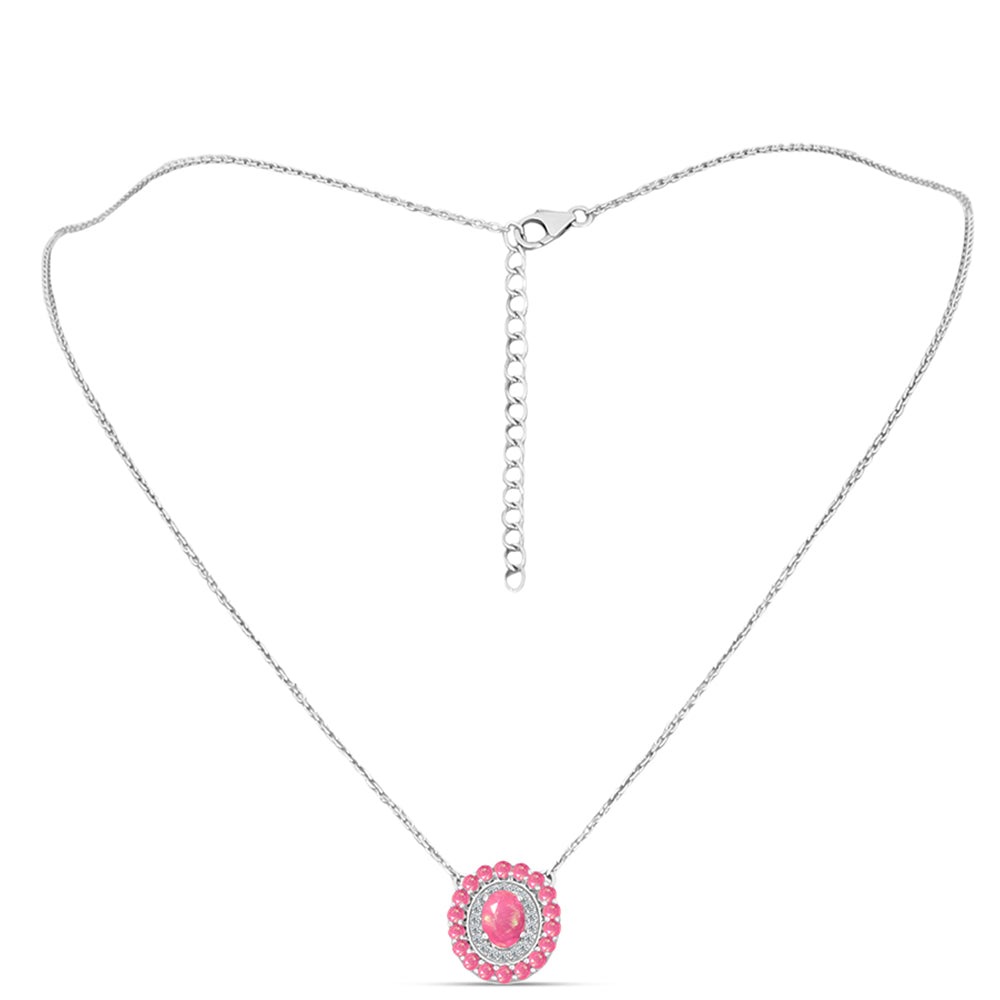 Silberhalskette mit rosa Opal aus Lega Dembi und weißem Topas 1 