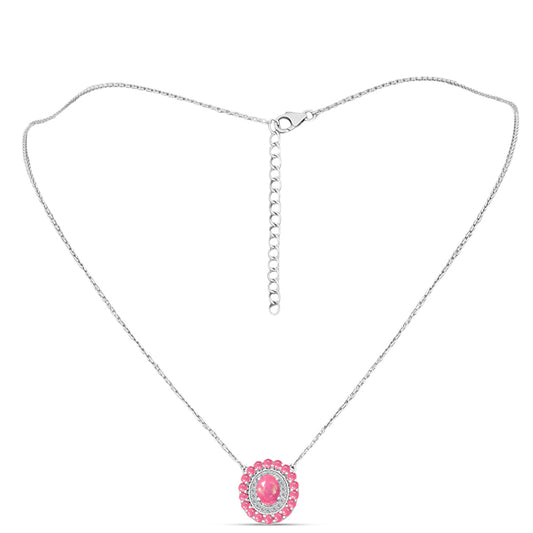 Silberhalskette mit rosa Opal aus Lega Dembi und weißem Topas