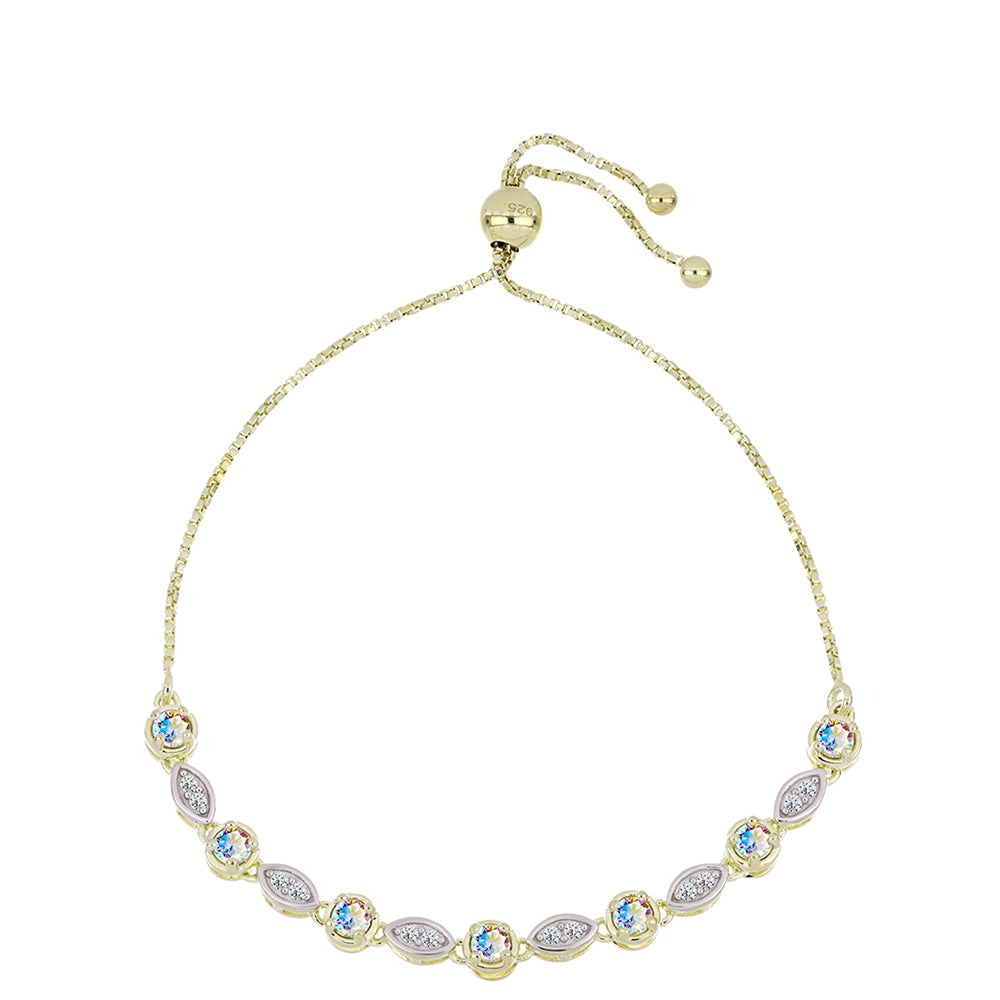 Goldplattiertes Silberarmband mit Eis-Moissanit und weißem Topas 1 