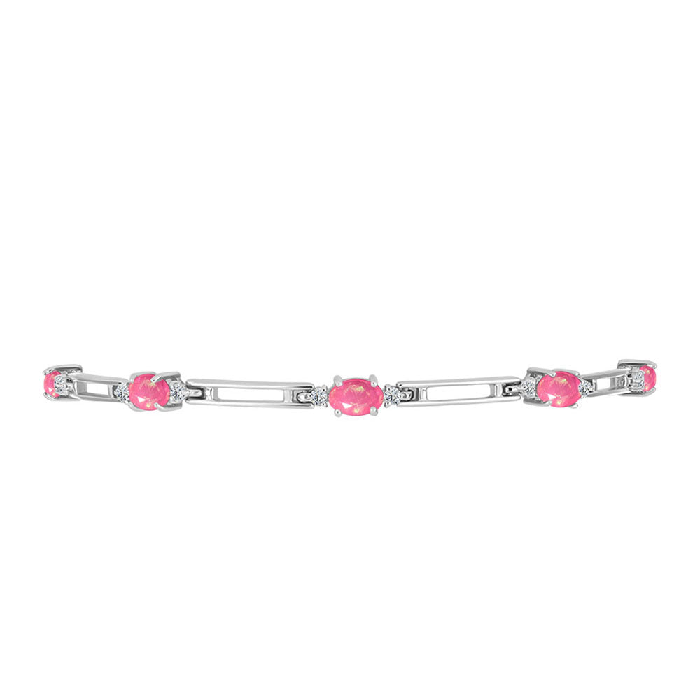 Silberarmband mit rosa Opal aus Lega Dembi und weißem Topas