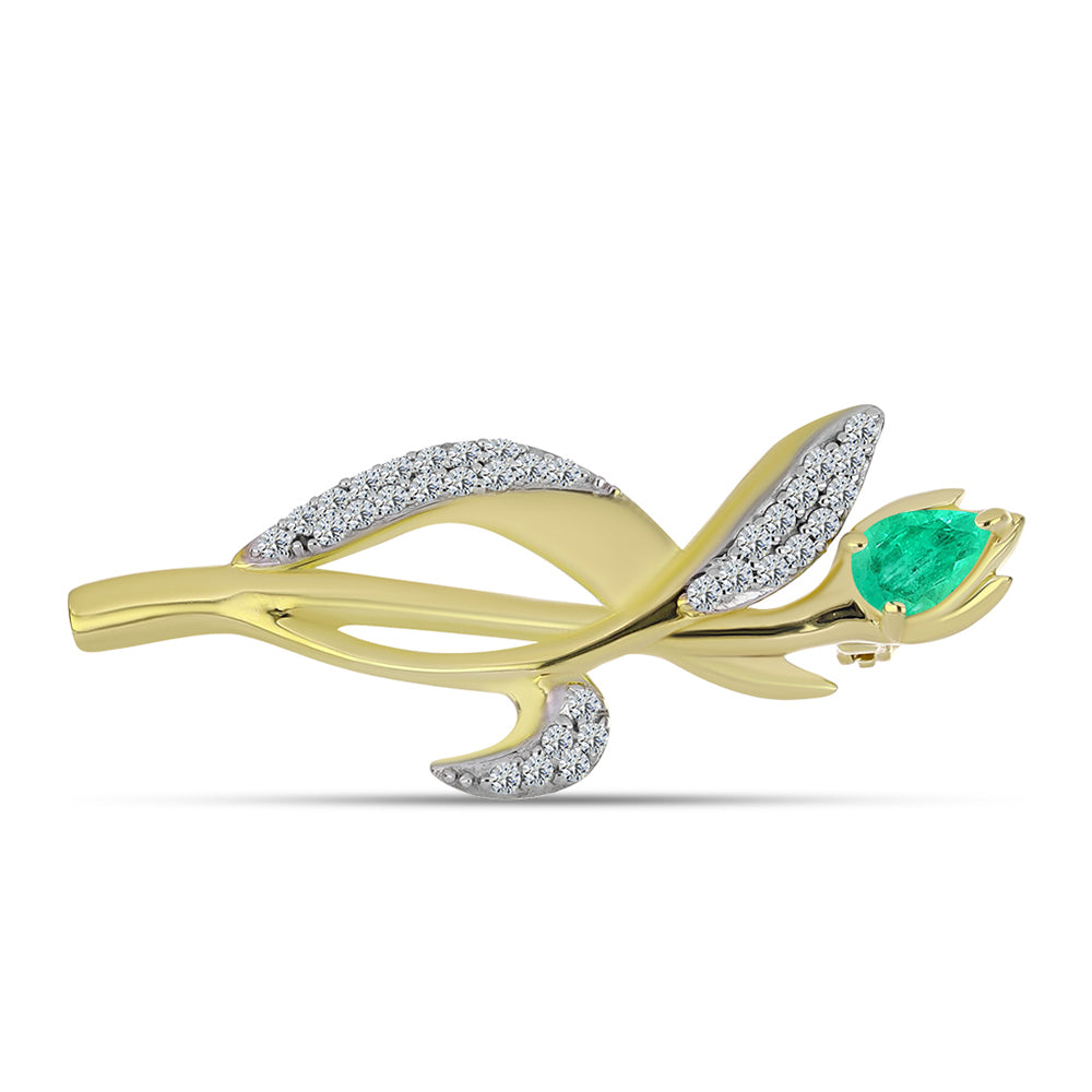 Goldplattierte Silberbrosche mit kolumbianischem Smaragd und weißem Diamant 1 