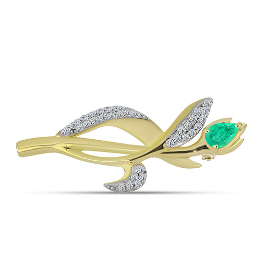 Goldplattierte Silberbrosche mit kolumbianischem Smaragd und weißem Diamant