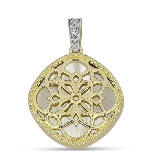 Goldplattierter Silberanhänger mit Perlmutt und weißem Topas