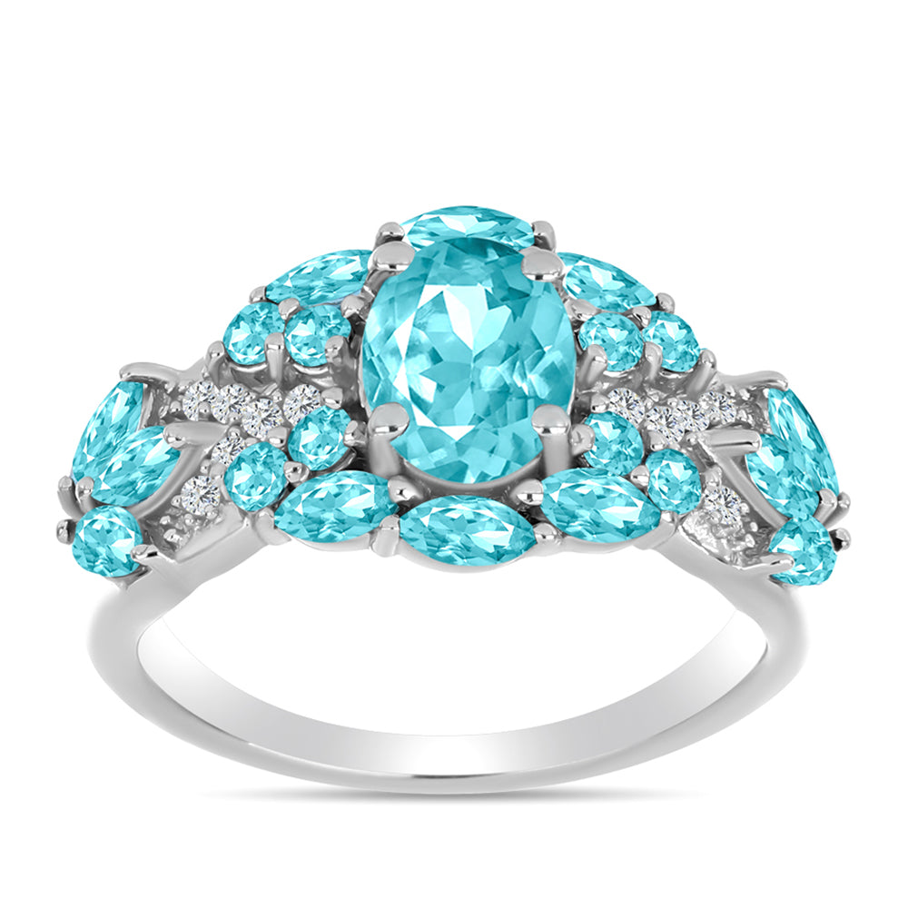 Silberring mit Paraiba Quarz und weißem Topas