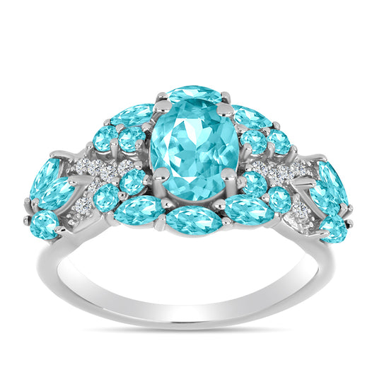 Silberring mit Paraiba Quarz und weißem Topas