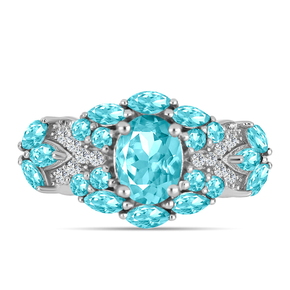 Silberring mit Paraiba Quarz und weißem Topas 3 