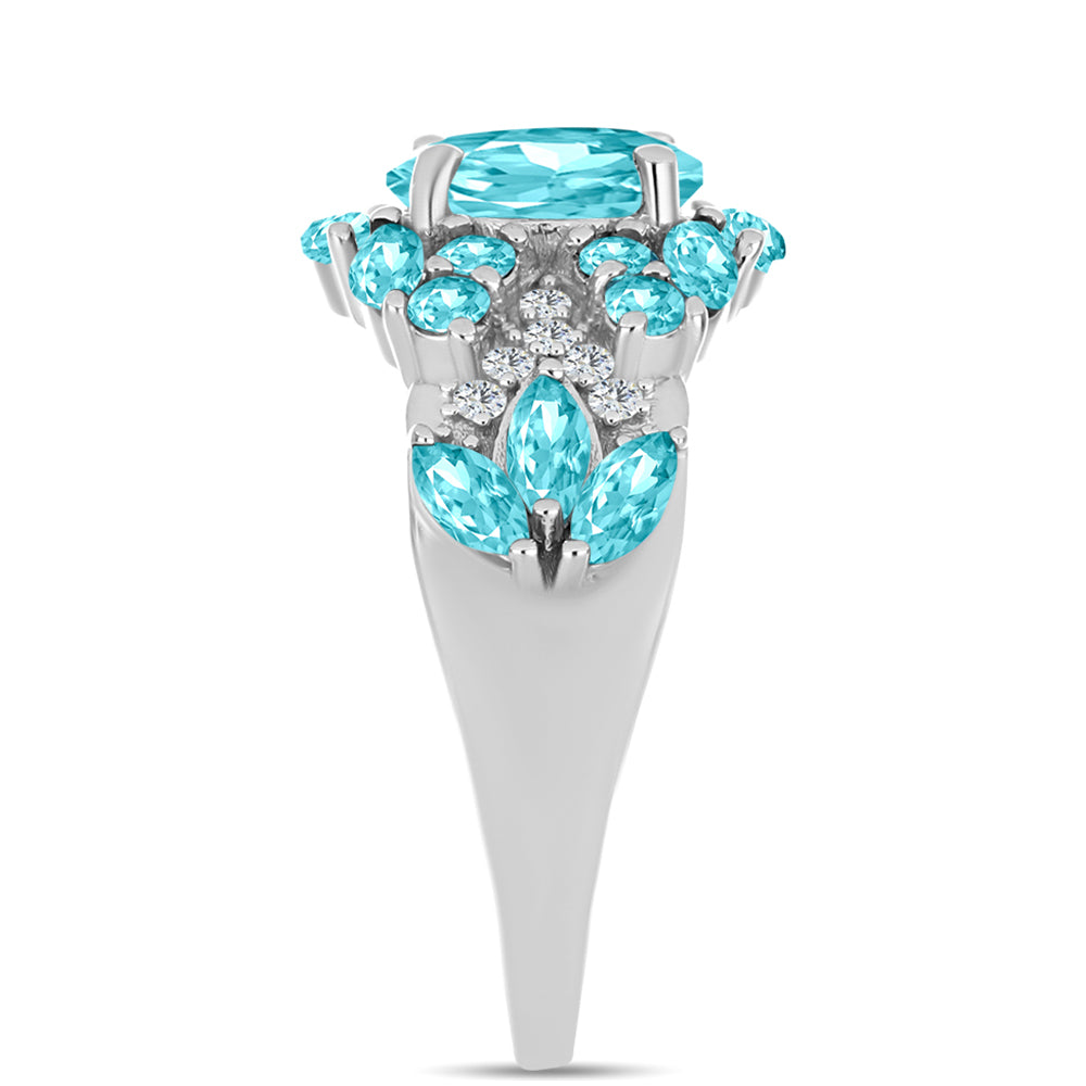 Silberring mit Paraiba Quarz und weißem Topas 4 